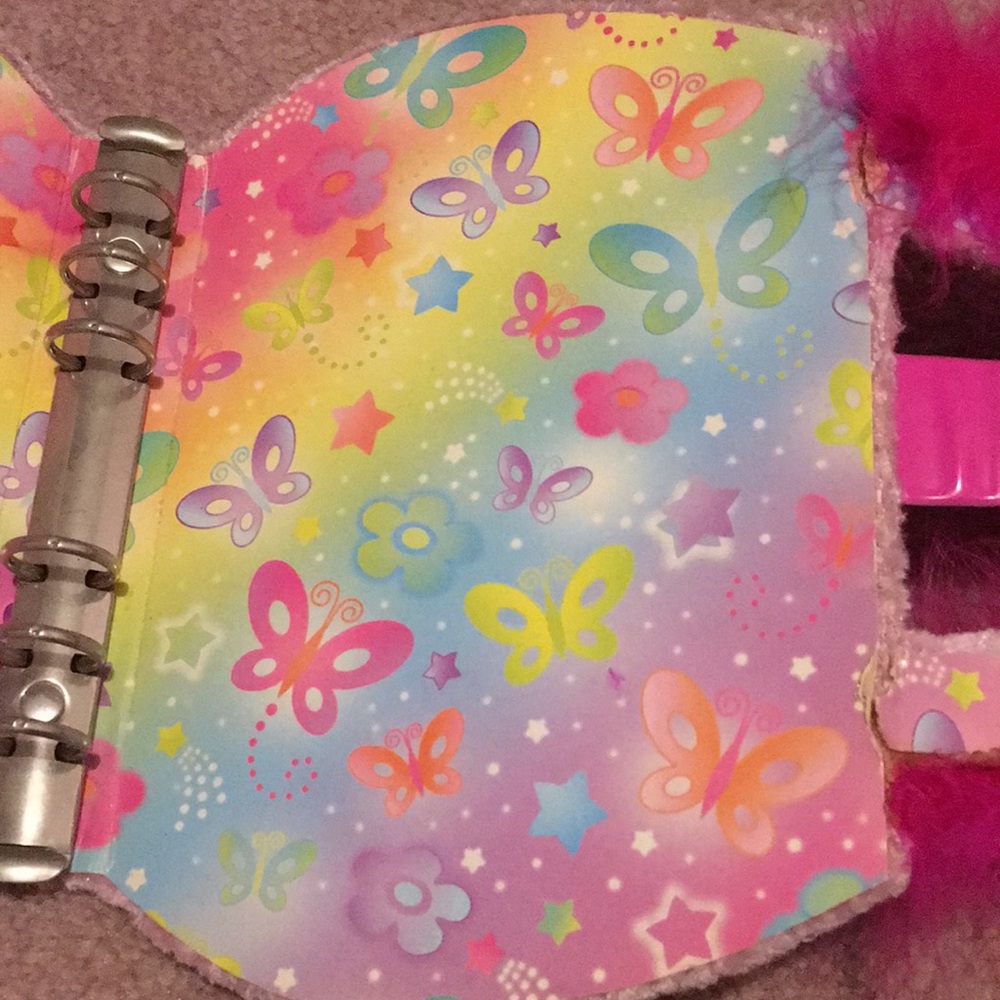 Fuzzy velvet Velcro Lisa Frank Angel Butterfly Hot Pink Binder - Picture 7 of 9